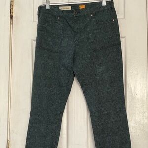 Pilcro and the Letterpress Green Leaf Pattern Skinny Jeans Ankle Zip 30'' x 28"